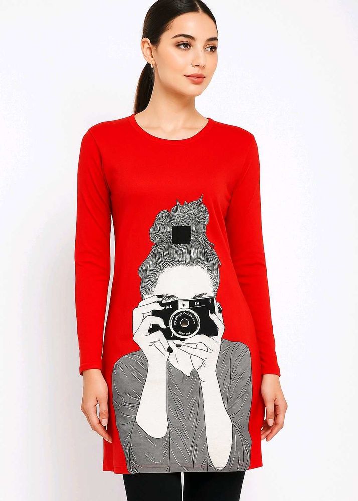 Cute✨Red Big Girl Print Midi Dress🌸💕