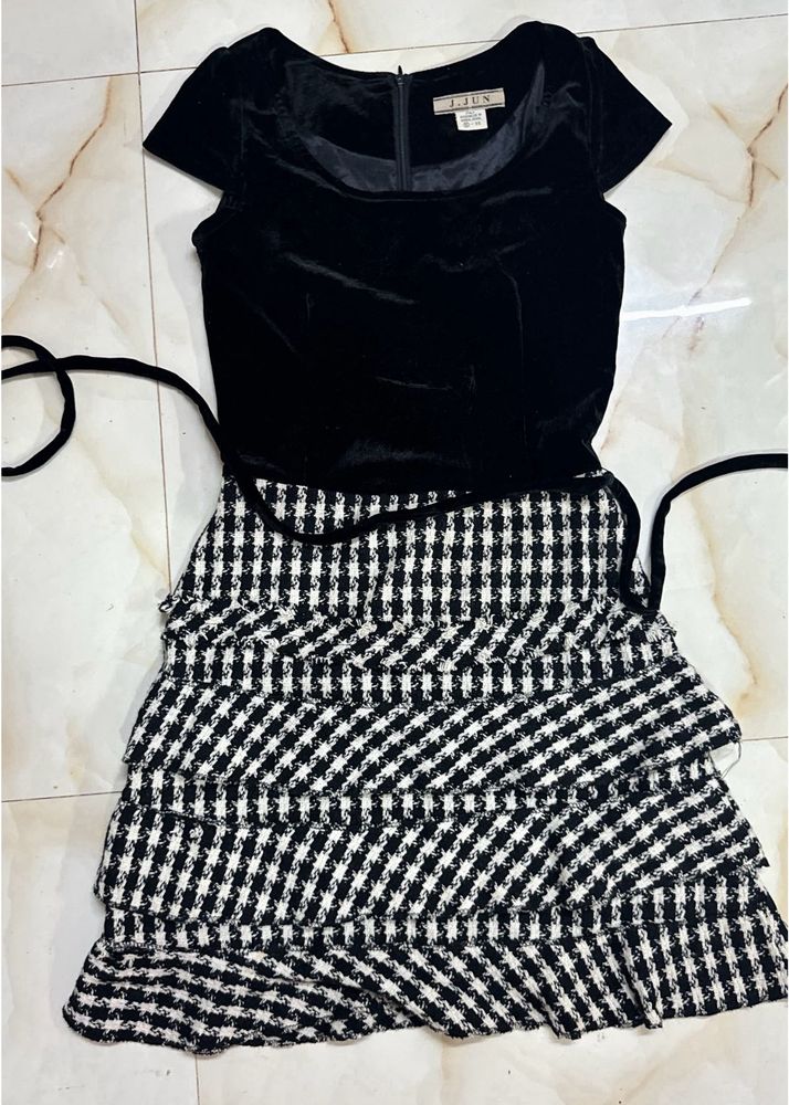 Vintage Velvet &amp; Houndstooth Mini Dress