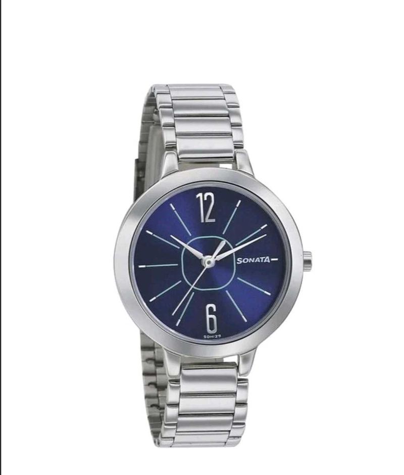 Sonata Steel Daisies Blue Dial Women Watch