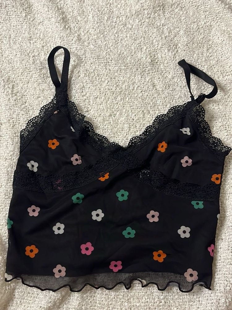 Floral Lace Trim Cami Top