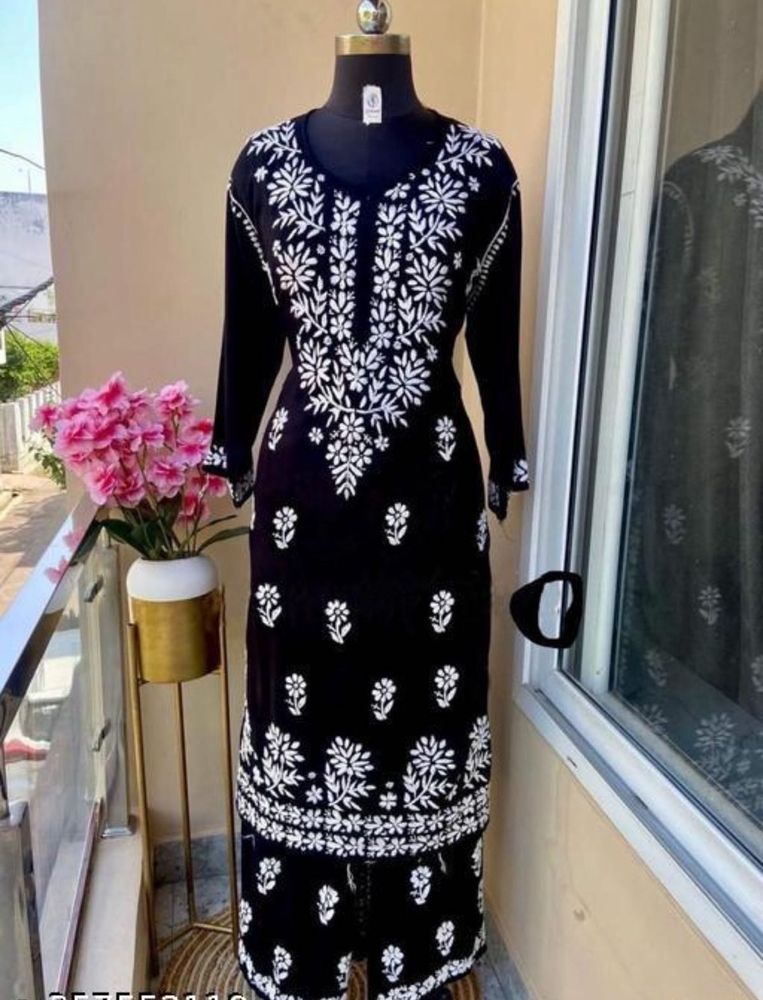 Black Embroidered Kurti Set