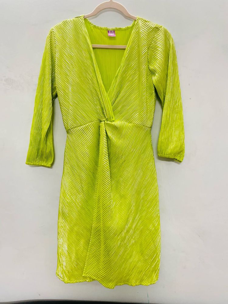 Metallic Neon V Neck Party Dress