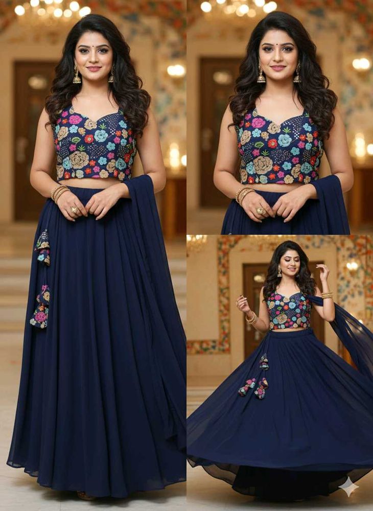 Navy Blue Embroidered Lehenga Choli