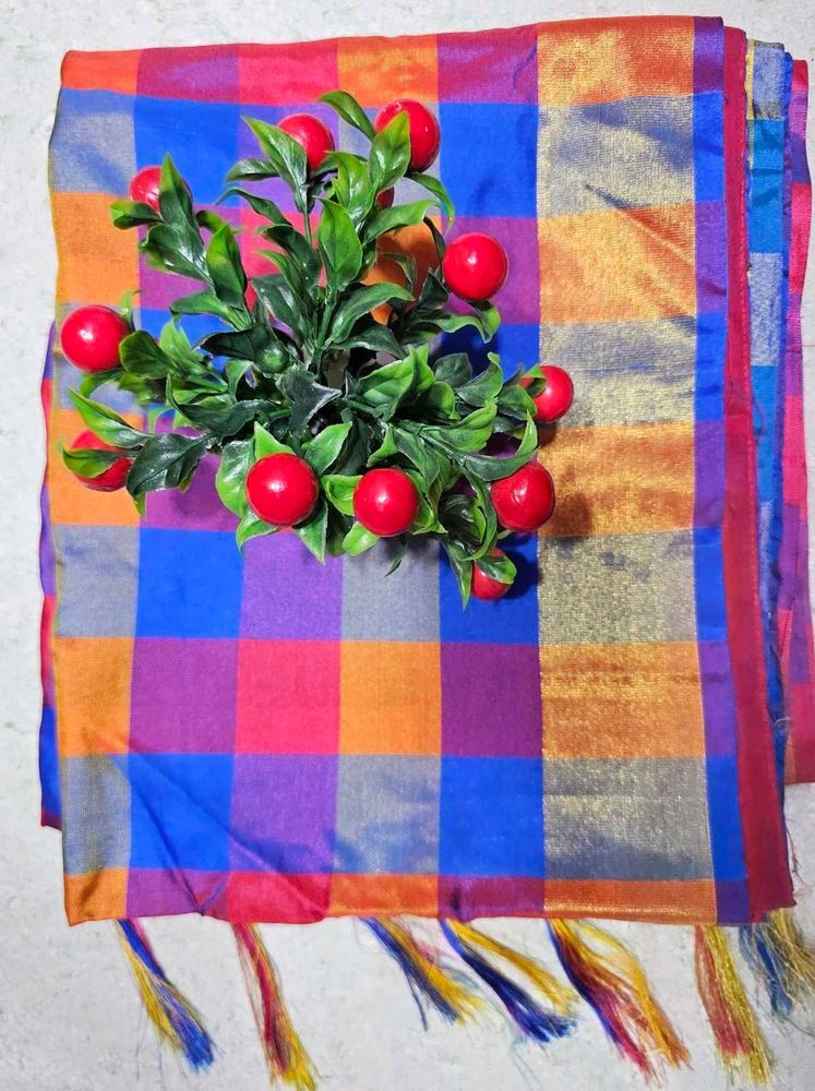 Multicolour Checked Soft Silk
