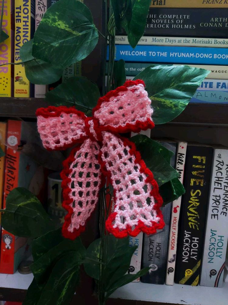 Cute Crochet Items: Bow Clip, Keychains, Bookmarks