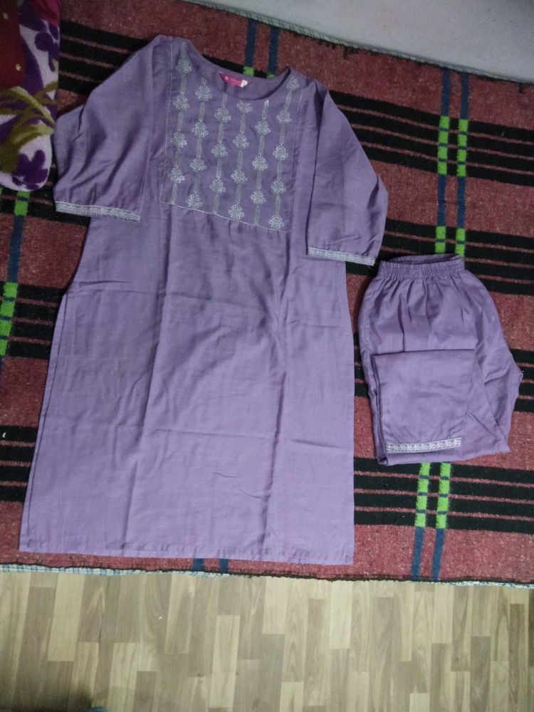 Purple Embroidered Kurta Set