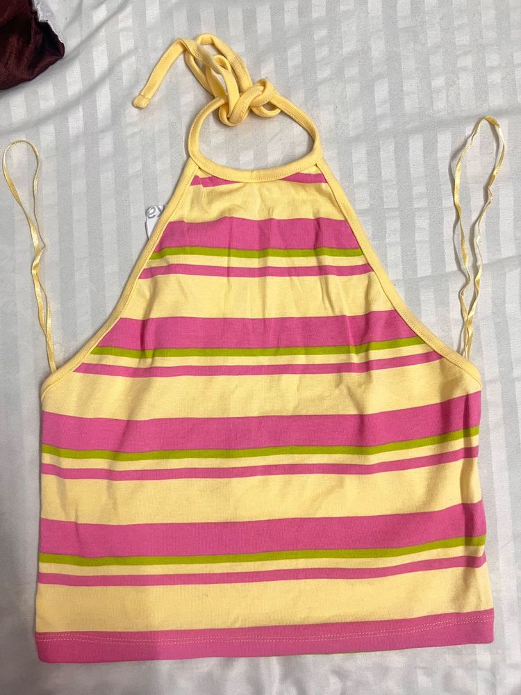 Striped Halter Crop Top