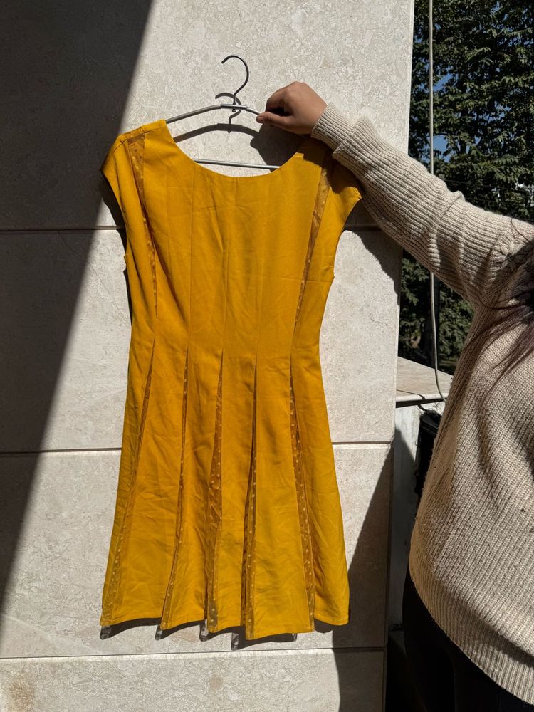 Beautiful Mustard Dress With Net Detail