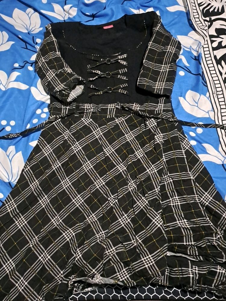 Black Check Knee Length Dress