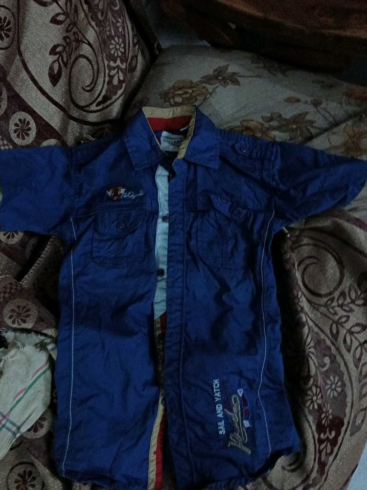 Blue Short Sleeve Button Up