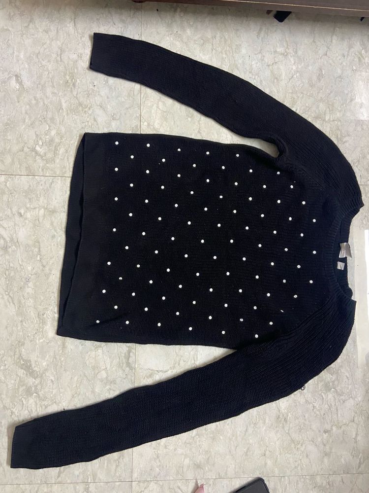 Black Sweater with White Polka Dots