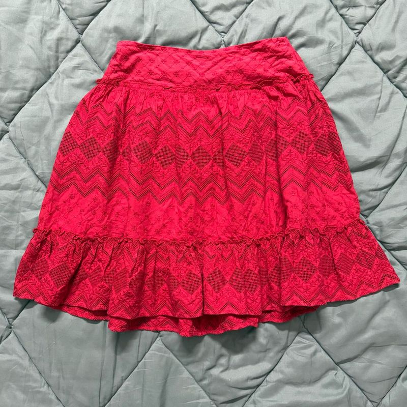 Red Boho Ruffle Skirt