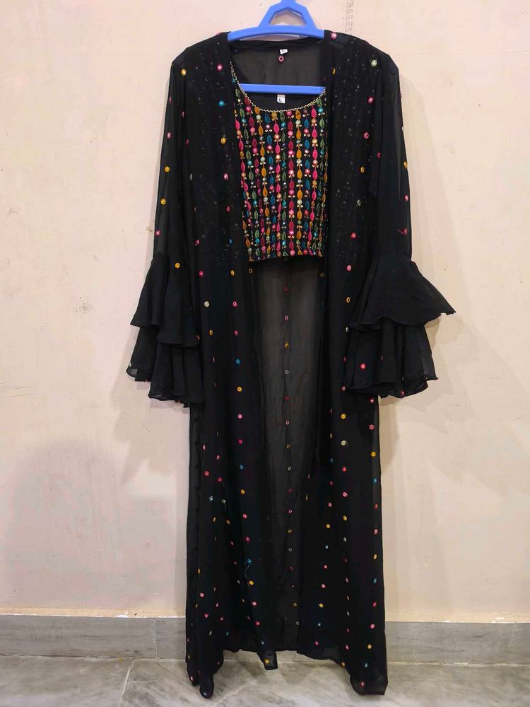 Black sharara with jacket.