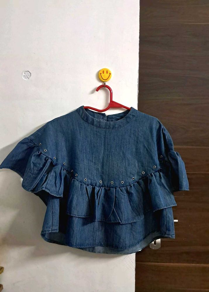 Denim Ruffle Top