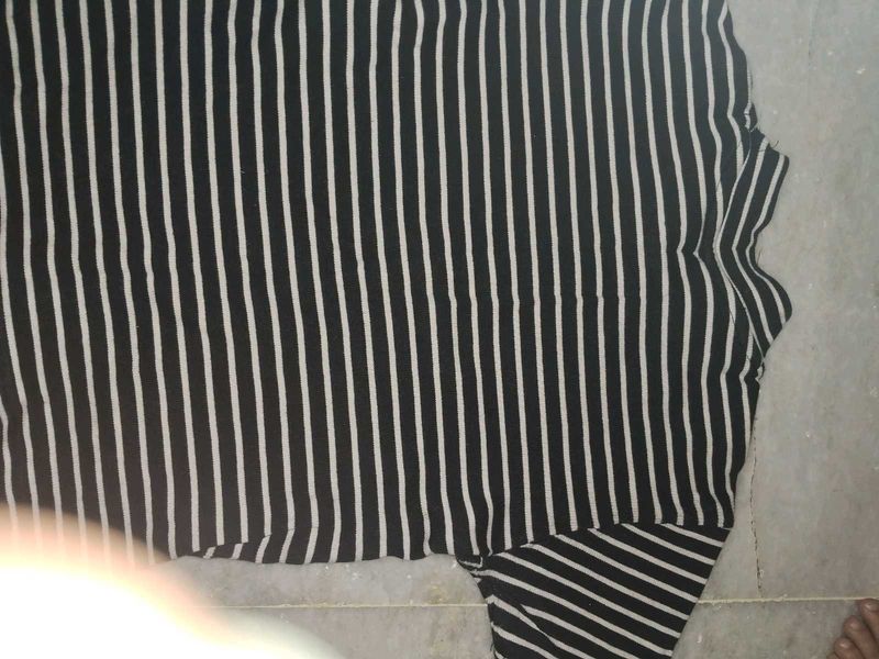 Black And White Striped Fitted Half Sleeve Top