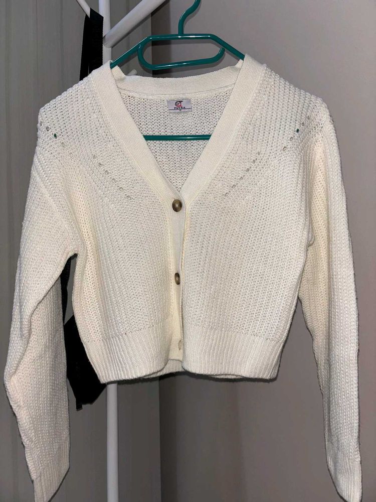 Cream Knit Cropped Cardigan