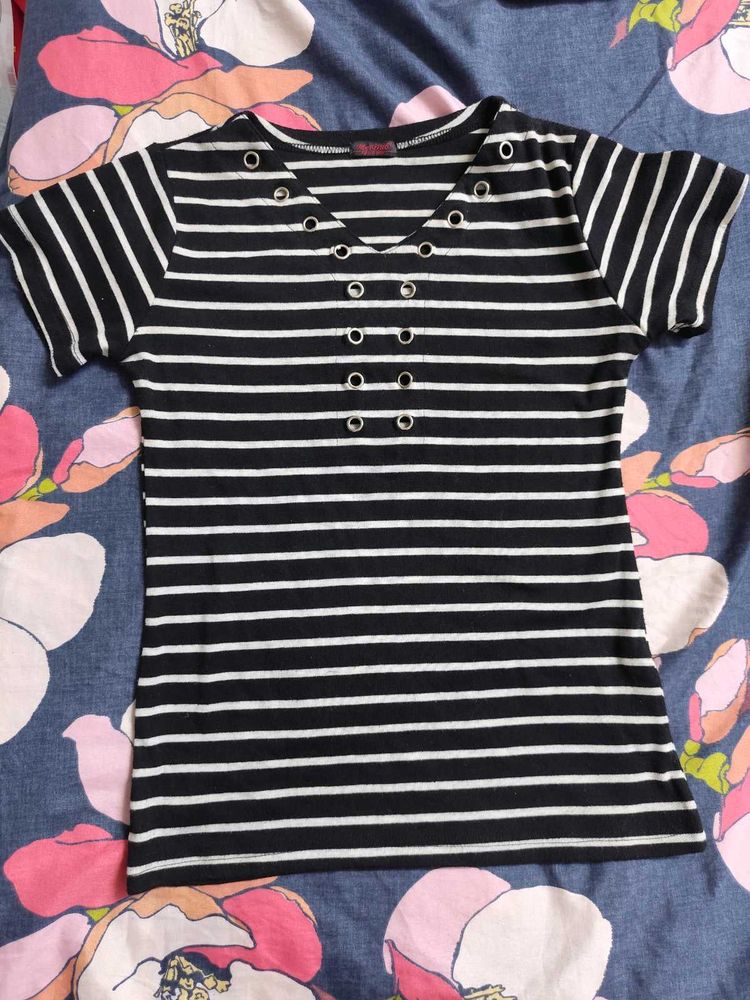 Striped Tee with Grommets