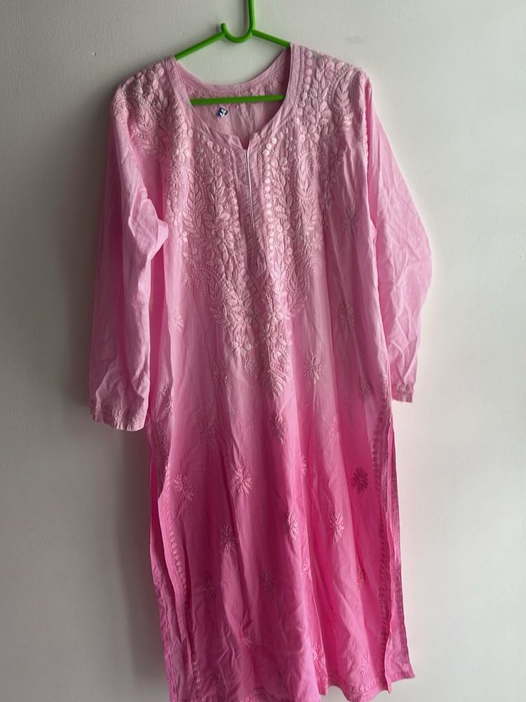 Pink Embroidered Kurta Chikankari