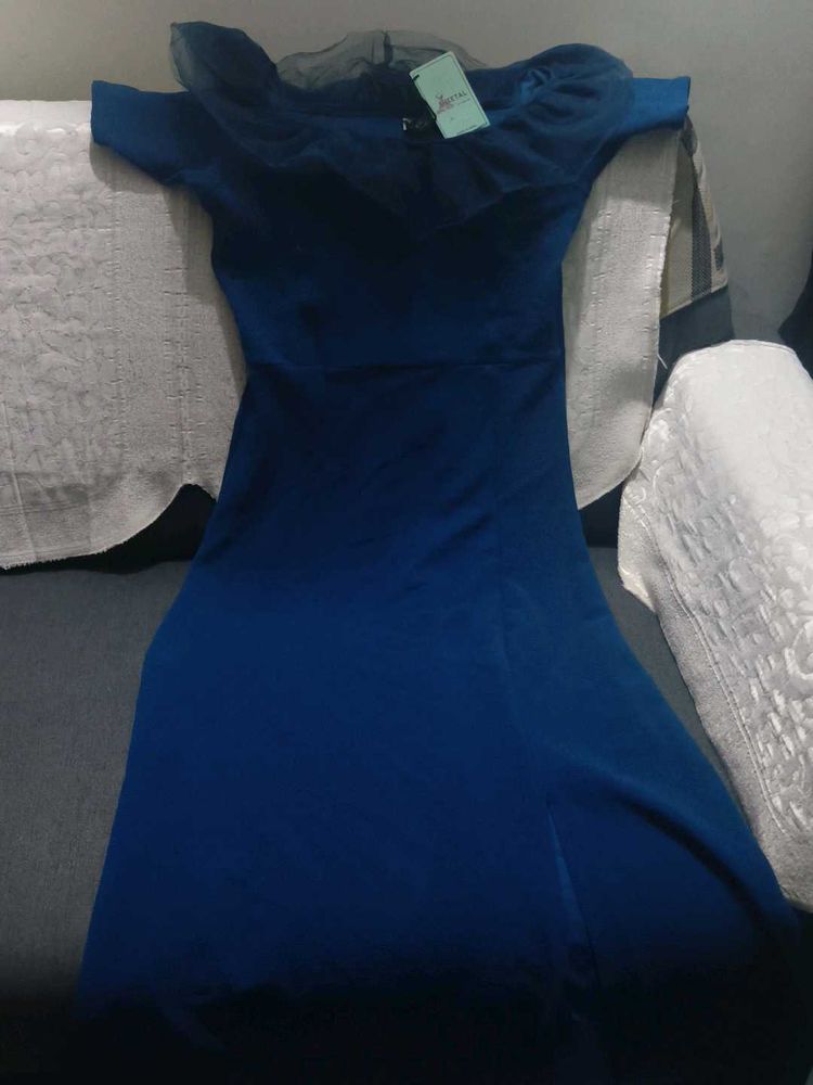 Elegant Blue Off-Shoulder Dress