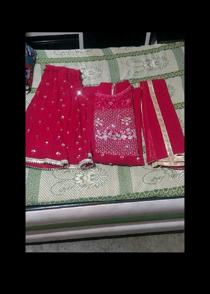 Red Embroidered Sharara Set