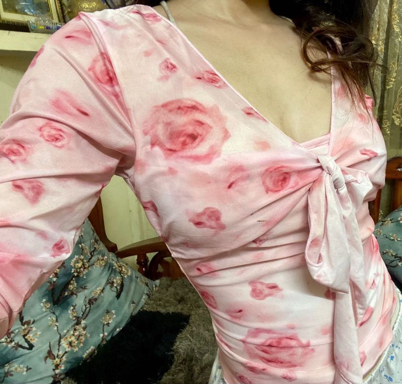 Pink Rose Tie-Front Top