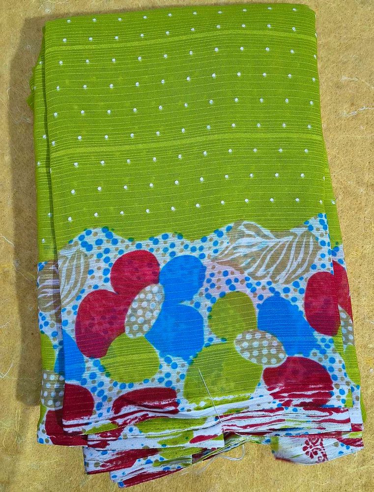 Green Polka Dot Floral Saree