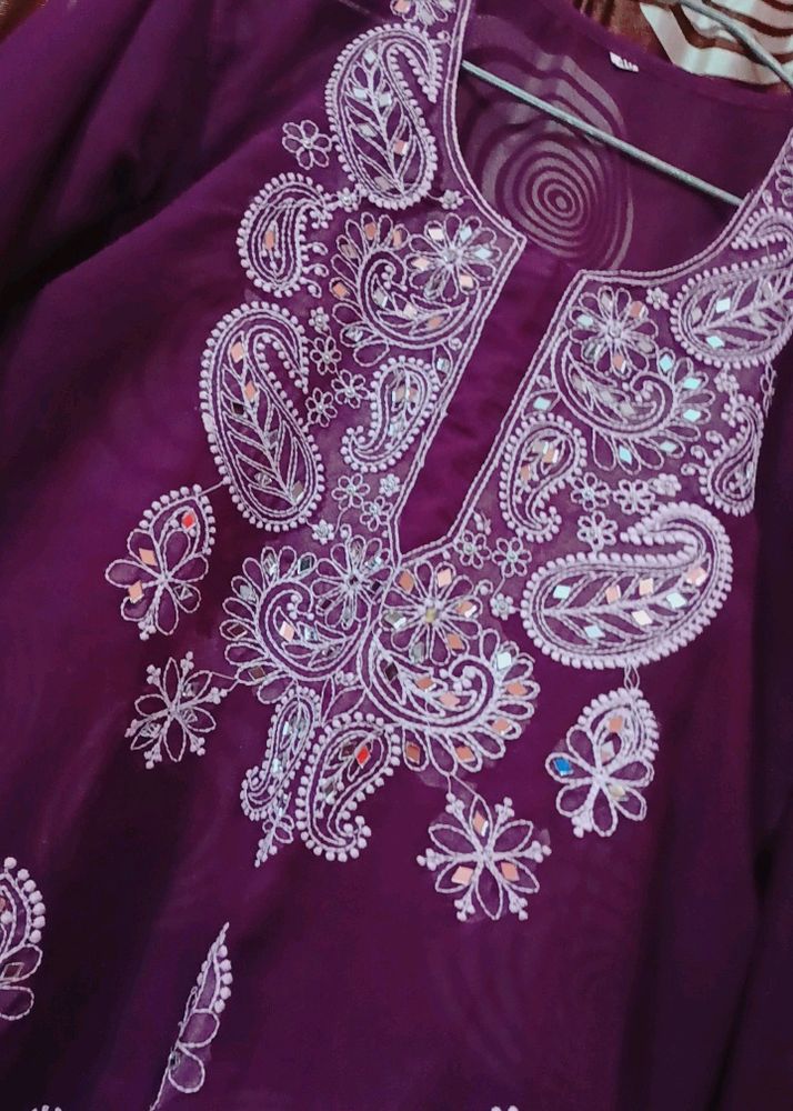 Purple Chicken Kari Kurti With Inner