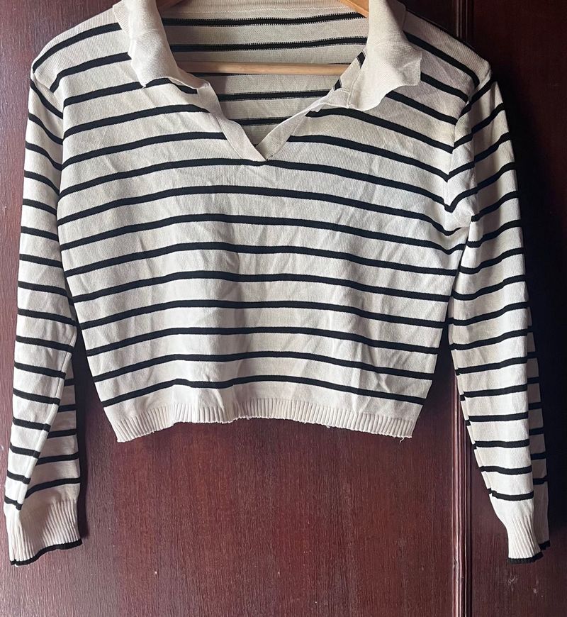 Collared Stripe Crop Top