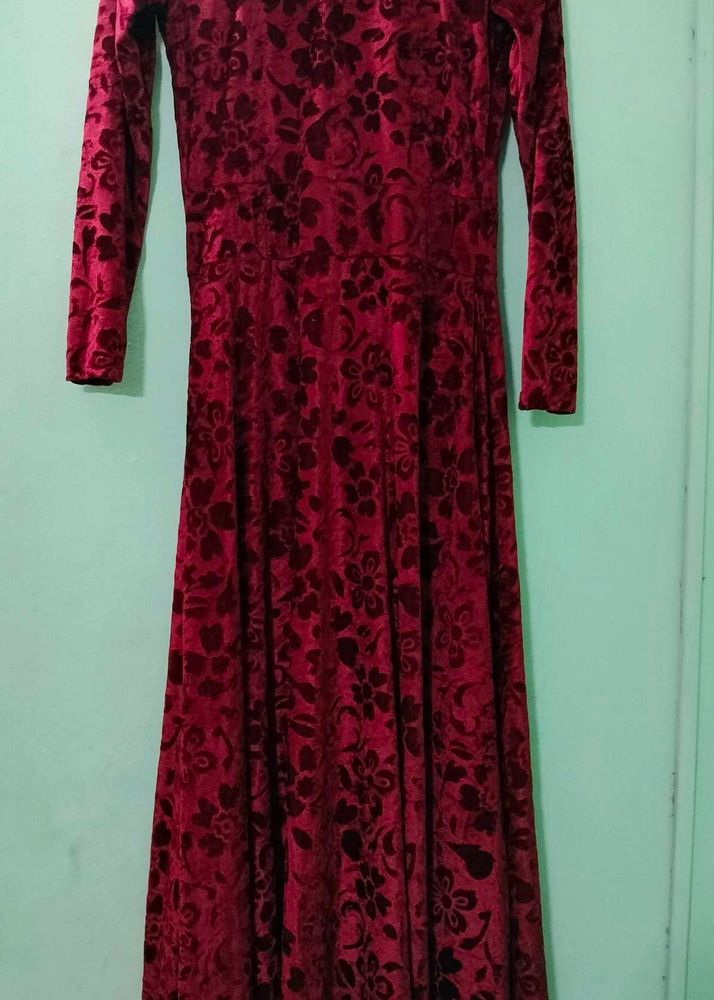 Red Floral Velvet Maxi Dress