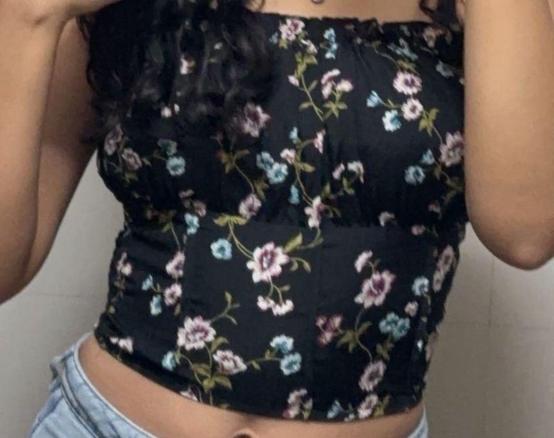 Black floral bustier Top
