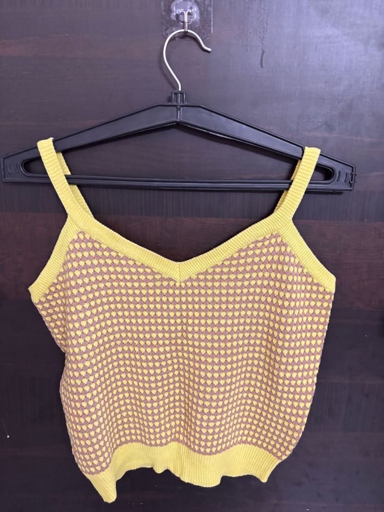 Yellow Patterned Knit Tank Top