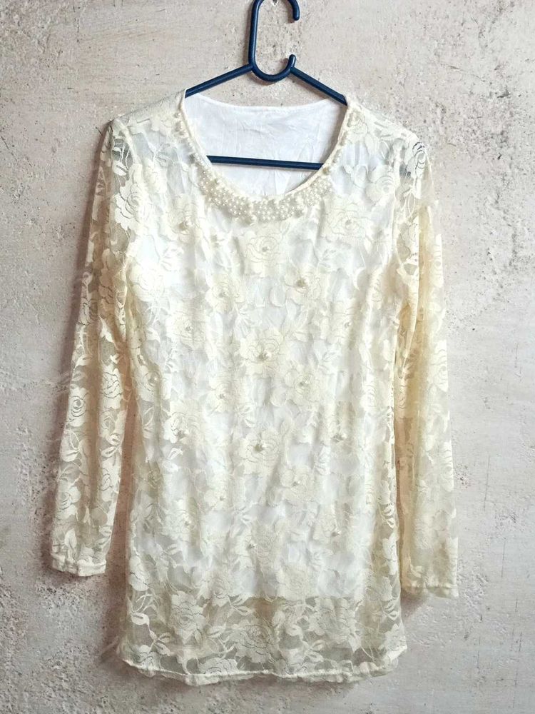 NEW Beautiful Partywear Lace Top Layered Cream