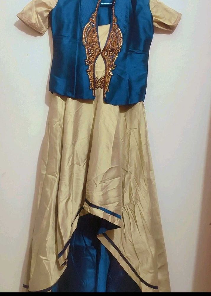 Khaki Dress &amp; Blue Jacket With Pant For 30 Bust