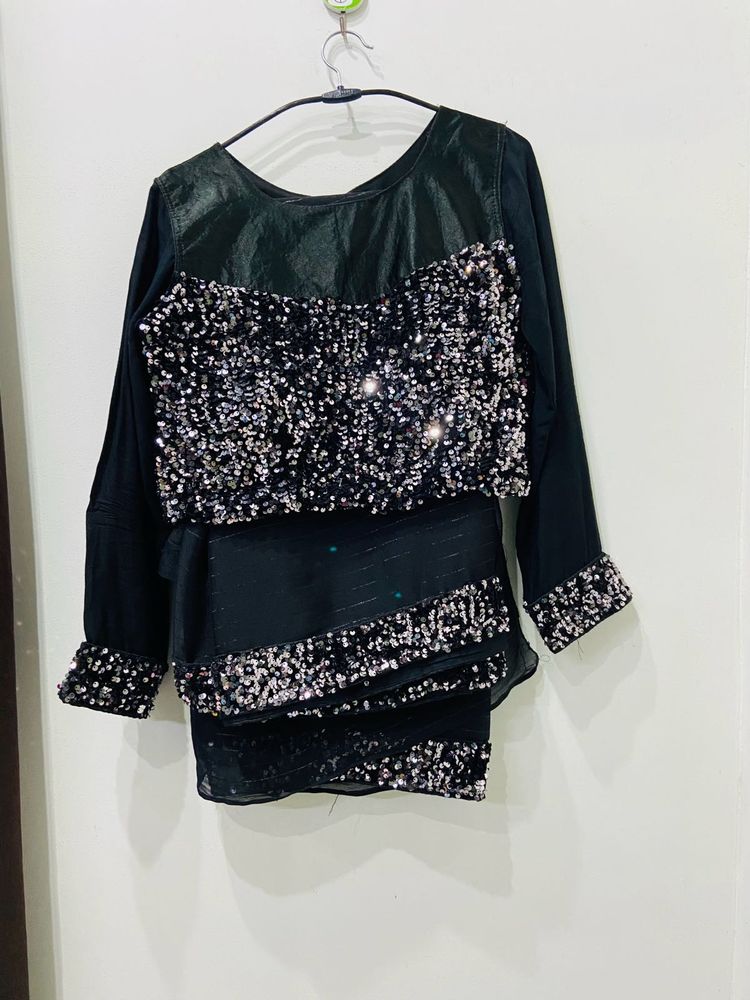 Sequin Embellished Blouse With Soft Chiffon saree