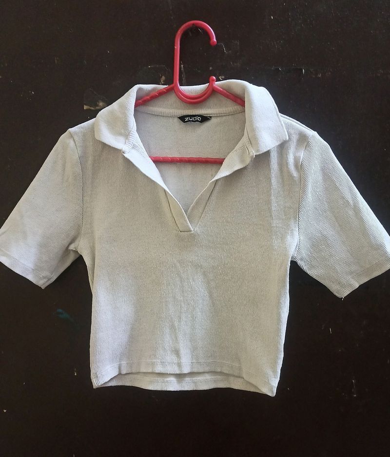 Zudio Collar White Crop Top