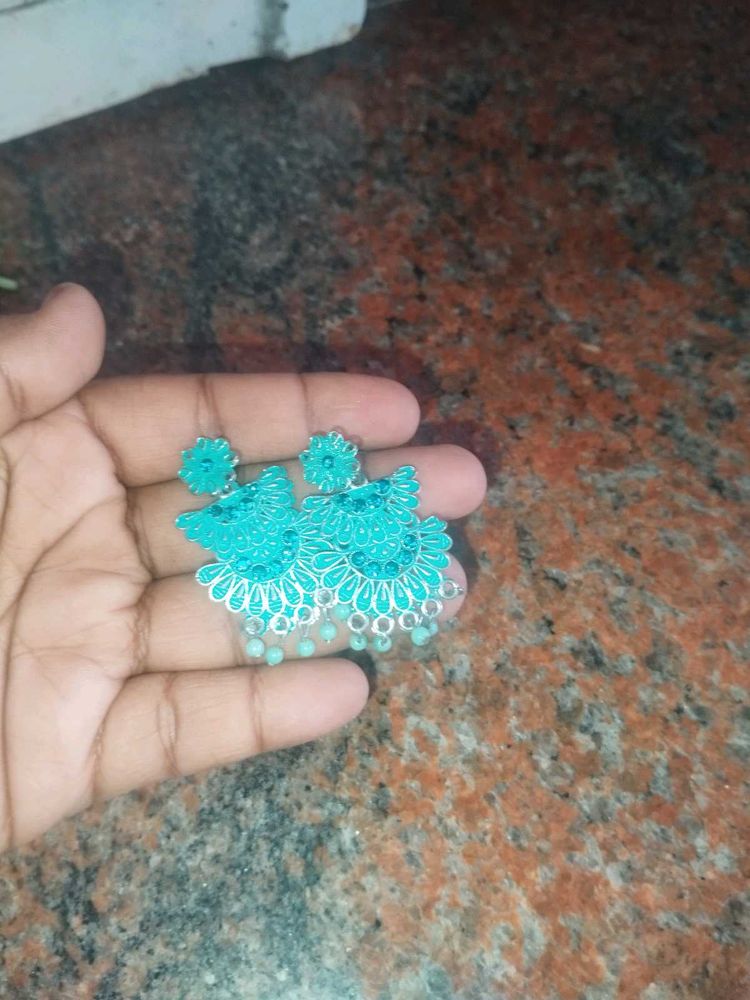 Teal Floral Drop Earrings