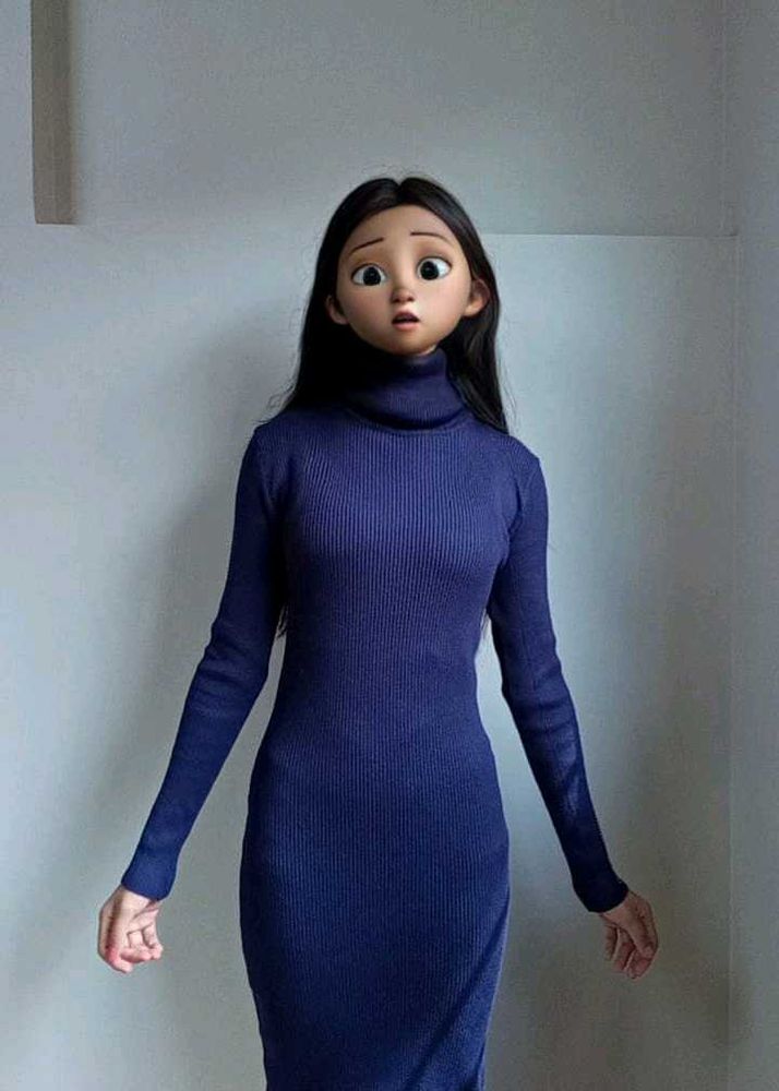 Navy Ribbed Turtleneck Dress