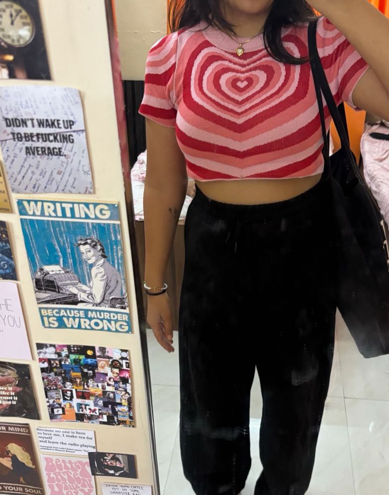 Sweetheart Swirl Knit Top - Red &amp; Pink Cropped Tee