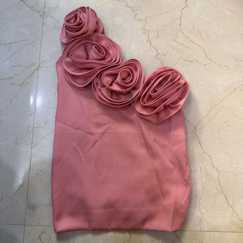 Pink One-Shoulder Top 3D roses