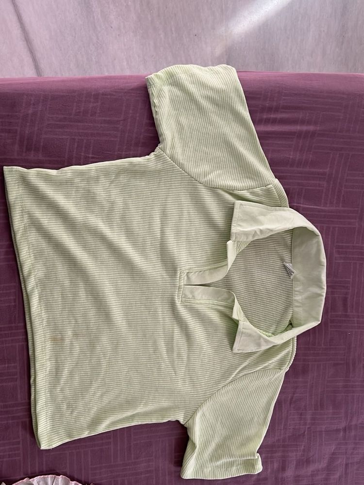 Green Striped Polo Top