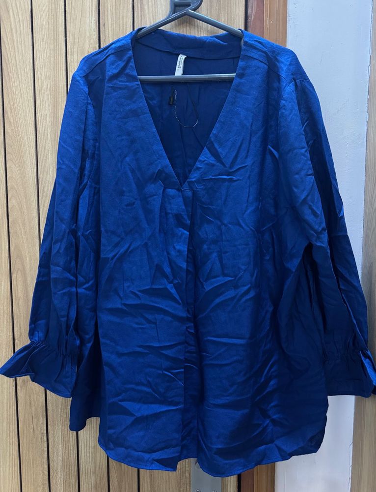 Blue V-Neck ruffled sleeves Top (b1g1)