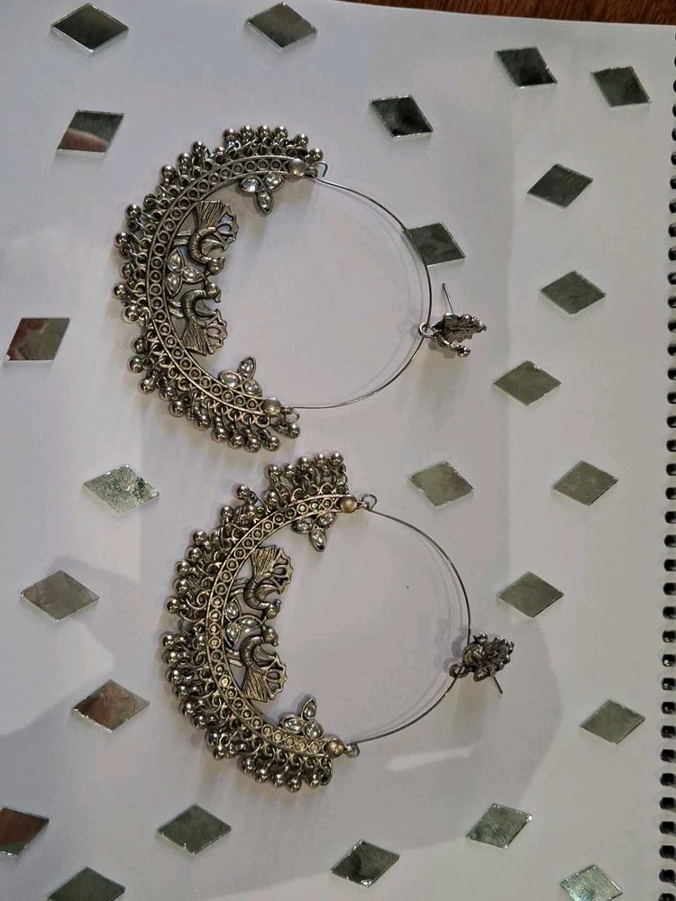 Boho Silver Jhumka Earrings With Free Broch