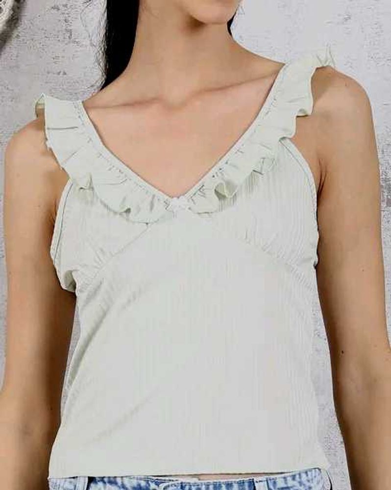 Ruffled Strappy Sleeve Short Textured Top