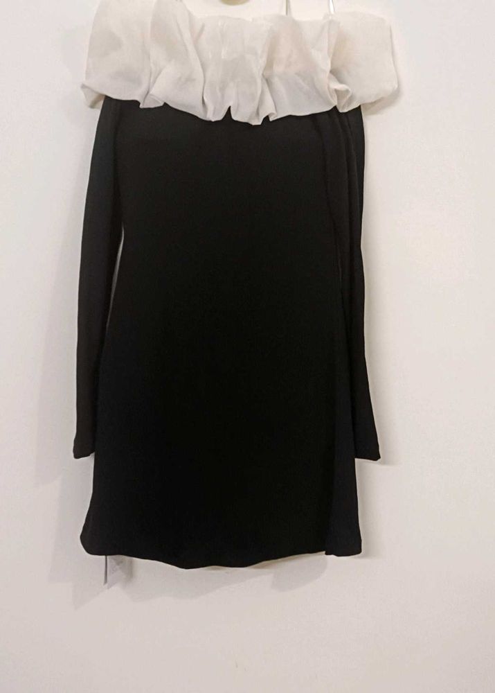 Black Off Shoulder Dress with Apricot Lace