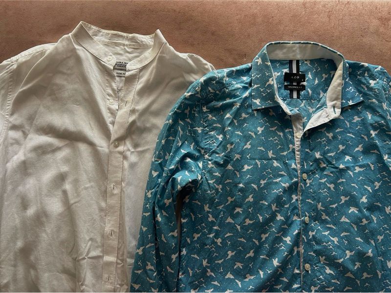 Zara White + Azo Blue Shirt (Combo of 2)