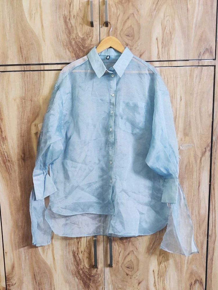 Grey Tissue Designer Shirt Size-48