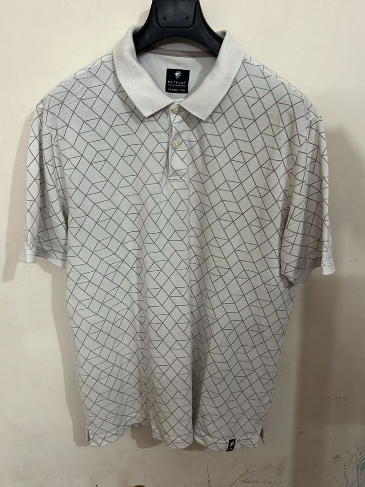 Patterned White Polo Shirt