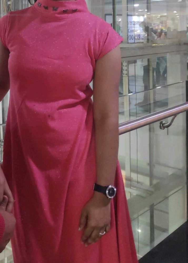 Pink Mock Neck Sparkle Dress