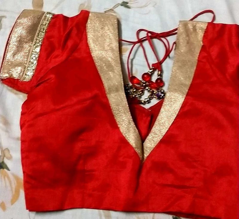 Red &amp; Gold Sari Blouse
