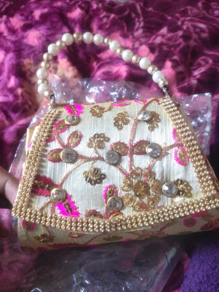 Golden Embroidered Potli Bag